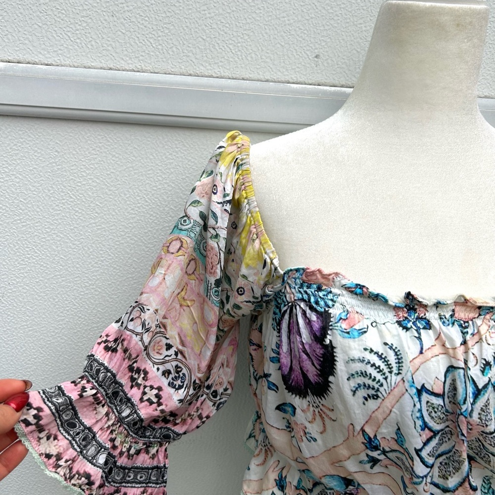Hemant Nandita Anthropologie Women Floral Boho Top Sz M Cropped Multi Fairy - Picture 12 of 14